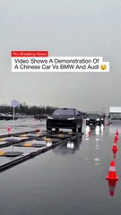 “A video captured a speed bump test comparing the Chinese Nio ET9 with BMW and Audi vehicles. The test involved each car driving over the same bumps under similar conditions.”