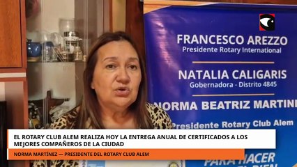El Rotary Club Alem realiza hoy la entrega anual de certificados a los mejores compañeros de la ciud