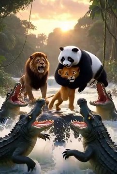 Panda Hero Saves Lion Cub from Crocodiles 😱🐼🦁 Epic Rescue!