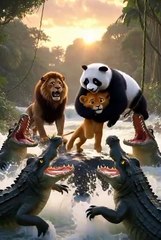 "Panda Hero Saves Lion Cub from Crocodiles 😱🐼🦁 Epic Rescue!"