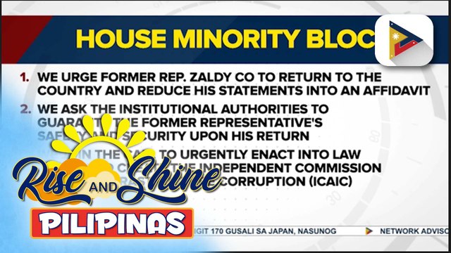 Ilang kongresista, ikinalugod ang pag-usad ng kaso vs. mga sangkot sa maanomalyang flood control projects; House minority bloc, muling nanawagan kay ex-Rep. Zaldy Co na umuwi at harapin ang mga alegasyon | ulat ni Mela Lesmoras
