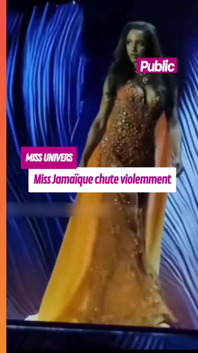 Le docteur Gabrielle Henry, représentante de la Jamaïque au 74e concours Miss Univers, chute