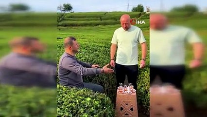 Rize'de dev çay bardağıyla yapılan çekim olay oldu! Videoyu milyonlar izledi