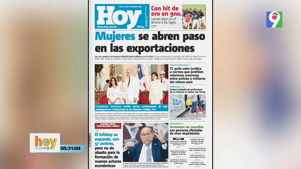Titulares prensa dominicana jueves 20 de noviembre 2025 | Hoy Mismo