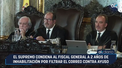 El Supremo condena al fiscal general a 2 años de inhabilitación por filtrar el correo contra Ayuso