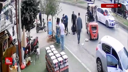 Merdin'de ters şeritten gelen forklift baba ve çocuklarına çarptı