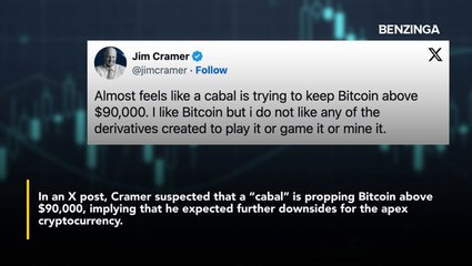 Jim Cramer Says He Likes Bitcoin, But Isn't Fond Of The 'Cabal' Trying To Keep BTC Above $90,000