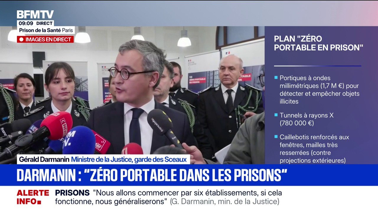 "Nous allons installer des scanners (...) et déployer des moyens technologiques de brouillage de téléphone": Gérald Darmanin présente son plan "zéro portable en prison"