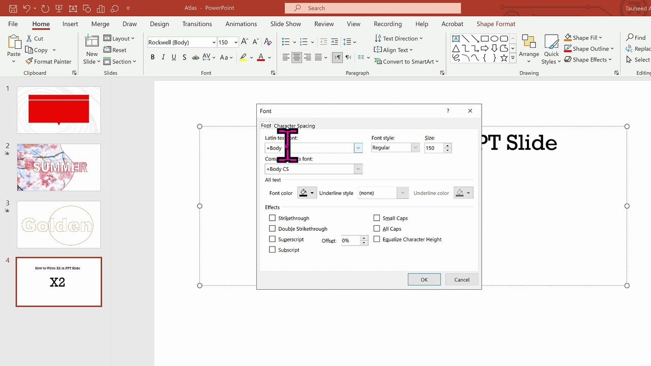 How to Write X2 in PPT Slide