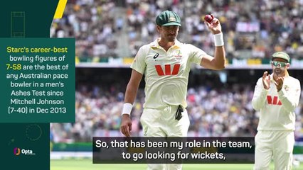 Starc reacts to seven-wicket heroics in Ashes opener