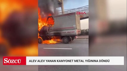 Büyükçekmece'de alev alev yanan kamyonet metal yığınına döndü