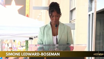 Simone Ledward-Boseman speaks in honor of Chadwick Boseman on the Hollywood Walk of Fame