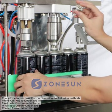 Introducing ZONESUN ZS-QW254 Semi-automatic 3 In 1 Aluminium Tin Aerosol Spray Paint Metal Can Bottle Liquid Filling Sealing Capping Machine