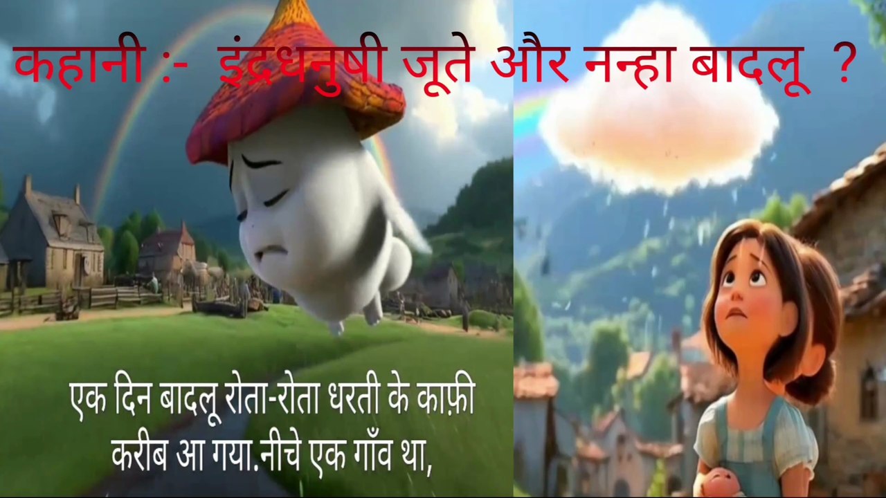 कहानी :-  इंद्रधनुषी जूते और नन्हा बादलू // आसमान के ऊपर एक छोटा-सा नन्हा बादल रहता था // 3D animation