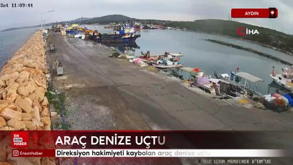 Aydın'da direksiyon hakimiyeti kaybolan araç denize uçtu
