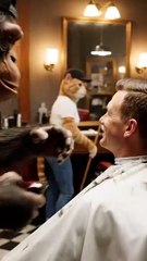 Chikki Monkey & Momo Cat Running a Barber Shop for Humans – Funny Animal Video