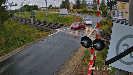 Car Wheel Falls Off on Train Tracks as Train Approaches in Poland