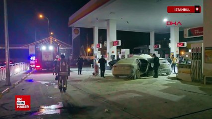 İstanbul'da otomobil akaryakıt istasyonuna daldı