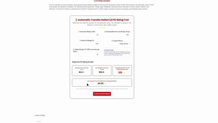 💡 Automatic Transfer Switch ATS Sizing Tool  Find Correct ATS Rating Instantly