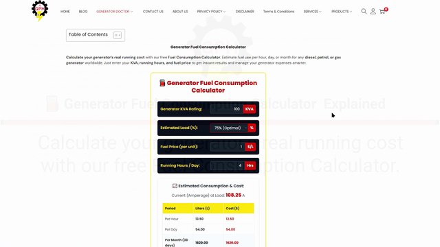 Generator Fuel Consumption Calculator Estimate Diesel Cost & Fuel Usage Instantly