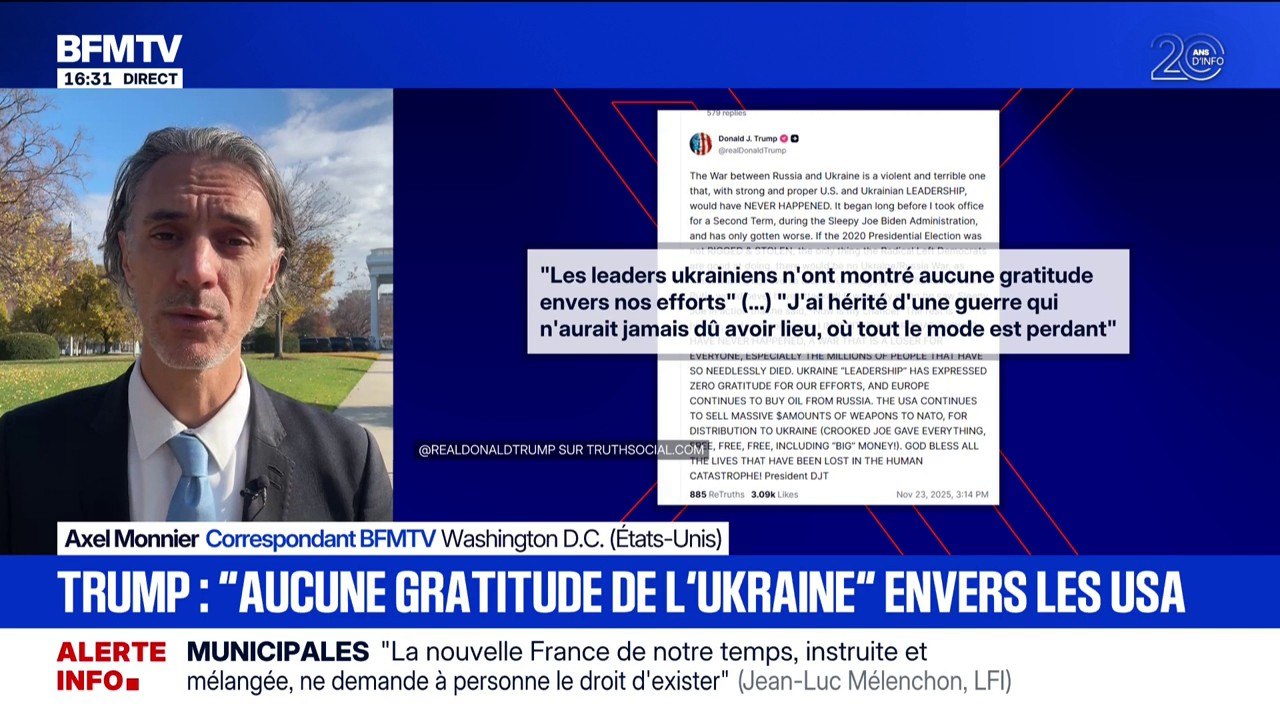 Plan de paix pour l'Ukraine: Donald Trump accuse les dirigeants ukrainiens de ne faire preuve "d'aucune gratitude" envers les États-Unis