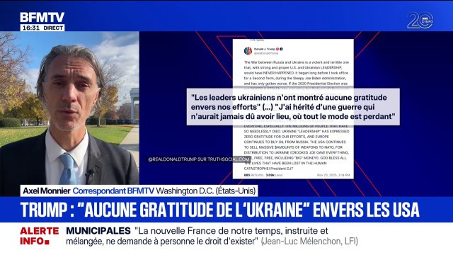 Plan de paix pour l'Ukraine: Donald Trump accuse les dirigeants ukrainiens de ne faire preuve d'aucune gratitude envers les États-Unis