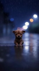 A tiny puppy sits alone in the rain #AI  #baby  #cute  #dog  #funny  #Sora2  #viralreelsシ