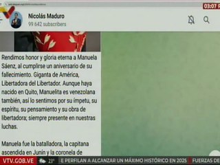 Presidente Maduro: Rendimos honor y gloria eterna a Manuela Sáenz, Libertadora del Libertador