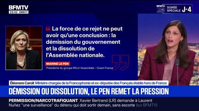 Budget rejeté: Le RN et LFI veulent voir le gouvernement tomber et de ne pas avoir un budget d'ici la fin de l'année , déclare Éléonore Caroit, ministre chargée de la Francophonie