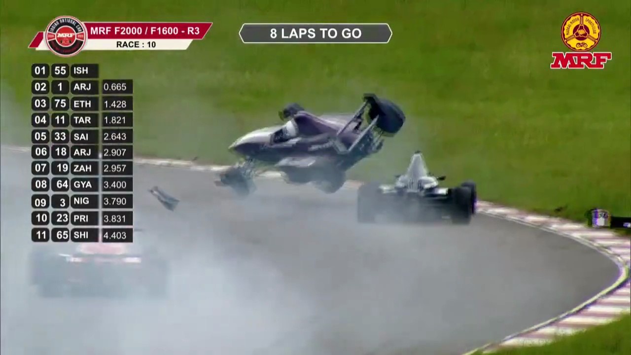 MRF Challenge F2000 F1600 2025 Chennai Race 3 Start Nigel Zahan Big Crash
