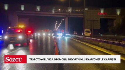 Ümraniye TEM Otoyolu'nda otomobil meyve yüklü kamyonetle çarpıştı: 2 yaralı
