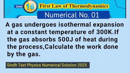 A gas undergoes isothermal expansion at a constant temperature of 300K.If the gas absorbs 500J of heat during the process,calculate the work done by the gas