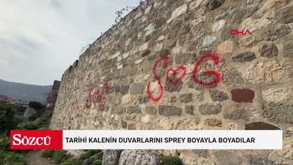 Tarihi kalenin duvarlarını sprey boyayla boyadılar