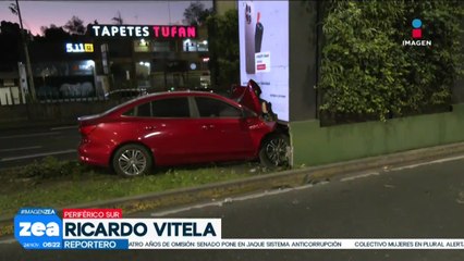 Automóvil se impacta contra columna del segundo piso de Periférico Sur