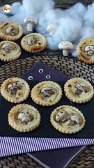 Halloween tarts with mushrooms and garlic-herb cheese