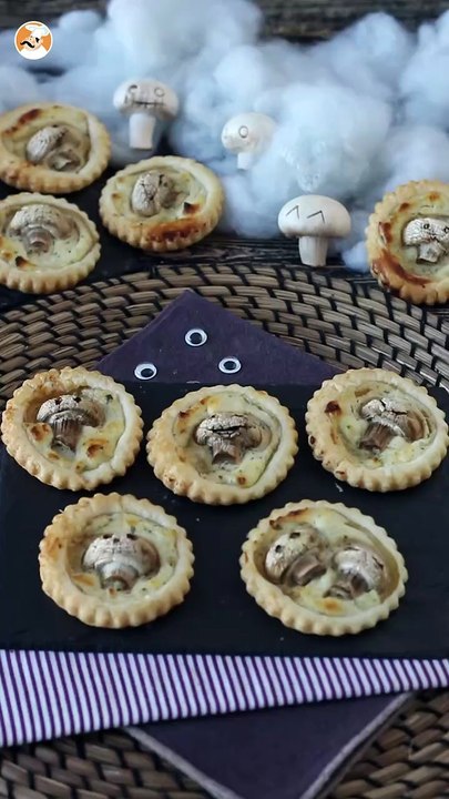 Halloween tarts with mushrooms and garlic-herb cheese