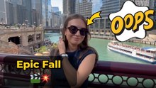 Girl drops prescription sunglasses while taking photos at Chicago River
