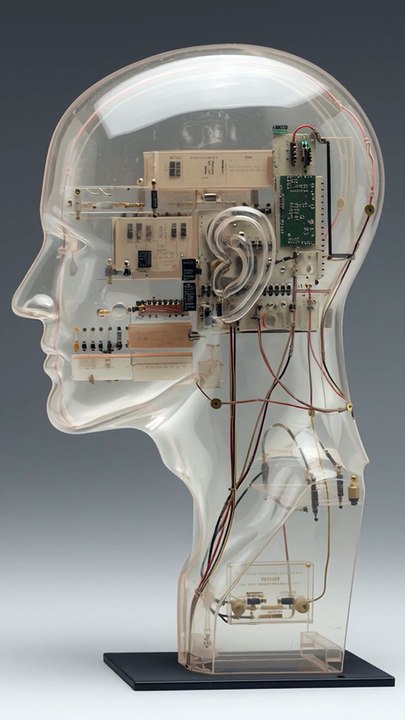 A transparent mannequin head made of smooth