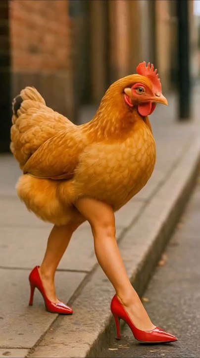 Chic Chicken on Heels! A chicken with human legs and high heels strutting down the street — elegant, funny, and totally iconic! This Reels will make you laugh and fall in love with this fabulous chicken walk! 😄✨ . . . . . #ai #aiart #aiartwork #aivideo