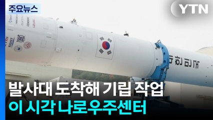 발사대 도착해 기립 작업 돌입...이 시각 고흥 나로우주센터 / YTN
