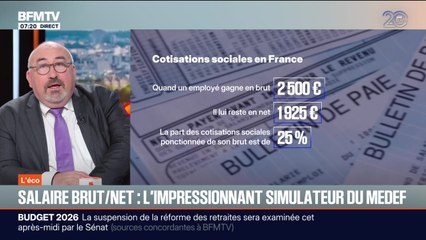 BFM éco : Salaire brut/net, l'impressionnant simulateur du Medef - 25/11