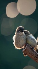 Sweet Moment: Fluffy Small Birds Bonding on a Branch