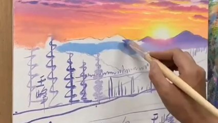 Artist crafts a beautiful landscape artwork radiating color, tranquility & natural charm