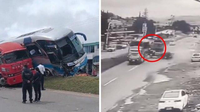 VIDEO | Momento exacto del brutal choque entre un bus y una tractomula en la vía Bogotá - Tunja