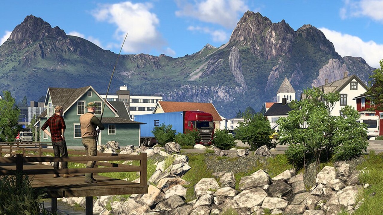 Idyllische seen und schnucklige schwedenhäuser ziehen in euro truck simulator 2: nordic horizons an uns vorbei