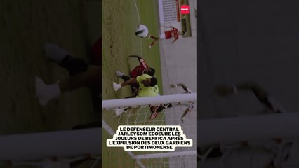 Le defenseur central Jarleysom ecoeure les joueurs de Benfica après l'expulsion des deux gardiens