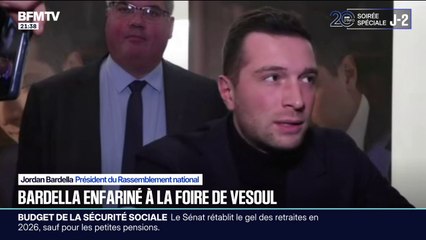 "Jean Moulin a fait mieux par le passé": Jordan Bardella réagit après avoir été enfariné à la foire de Vesoul