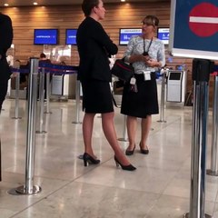 Flight Attendant sheer pantyhose-high heels