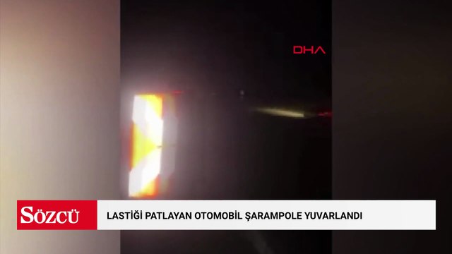 Lastiği patlayan otomobil şarampole yuvarlandı