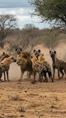 Lion vs. Pack_ Incredible Hyena Showdown! #lion #hyena #wildlife #africa #fight #survival #animals